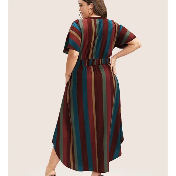 BloomChic Striped Dolman Sleeve Pocket Flutter Wrap Dress - Size 14-16 (Q8) - Picture 2 of 10